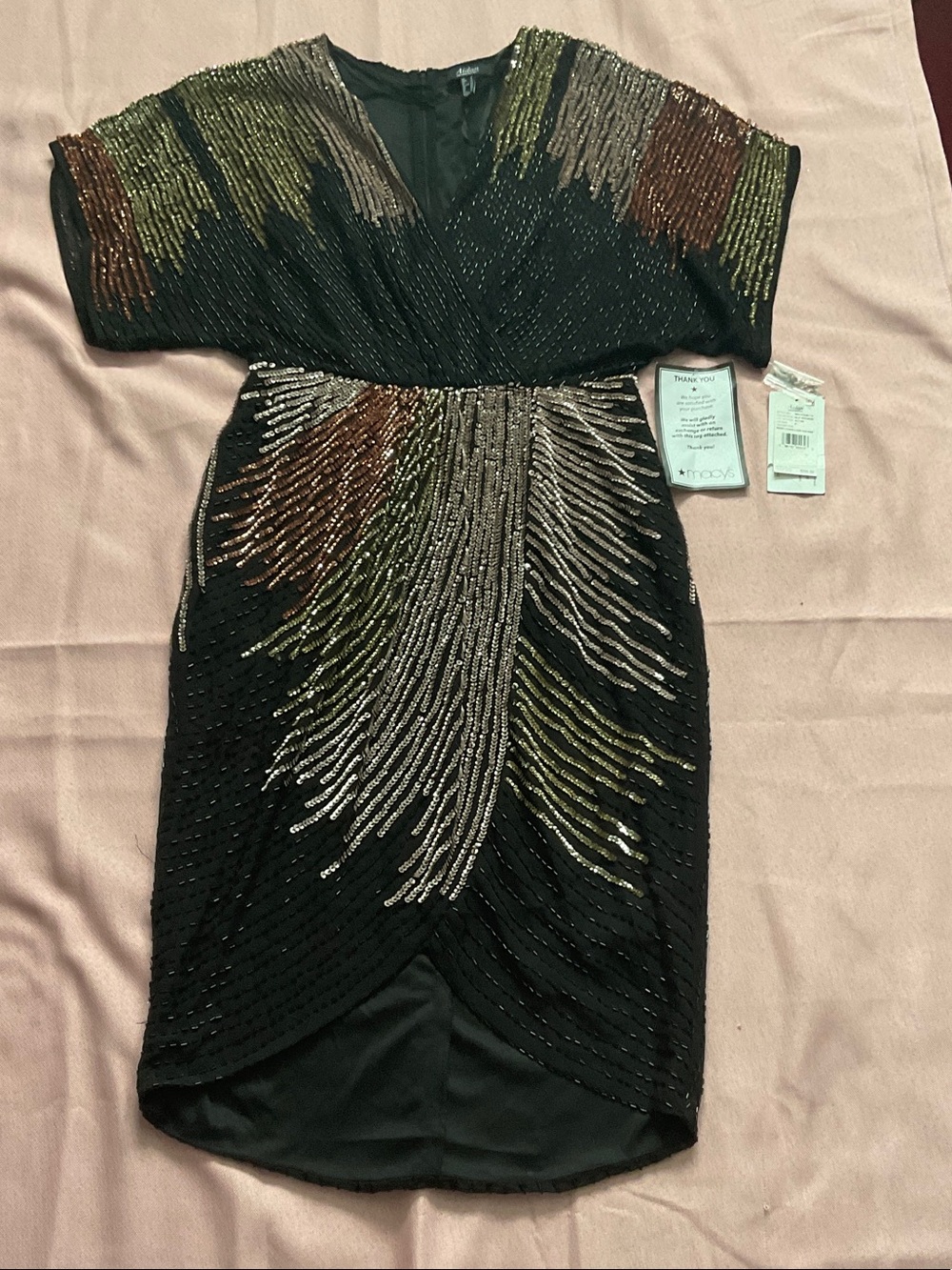 Aidan Mattox Black High-Low Dress with Gold, Olive & Bronze Beading